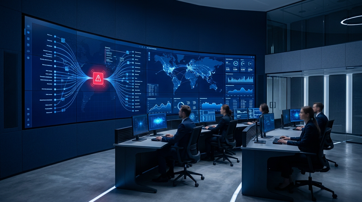 Centrum operacyjne cyberbezpieczeństwa (SOC) w kolorystyce SIGMA